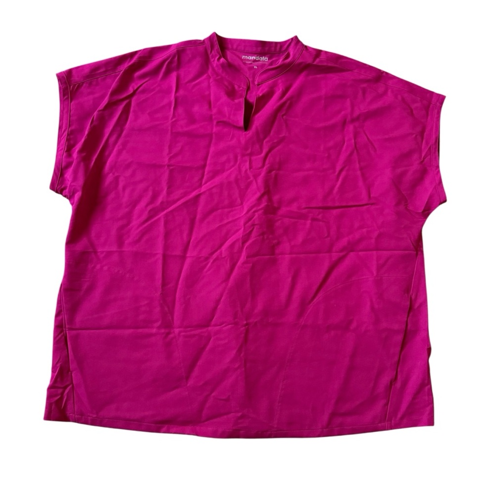 Manduka Women's Split-Neck Short Sleeve Tee in Bright Fuchsia